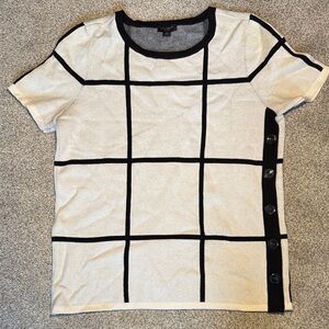 Ann Taylor Cream and Black Grid Top
